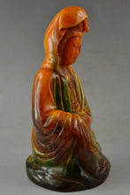 Load image into Gallery viewer, 7.3''H- Chinese Natural Antique Exquisite GEOMANTIC AMBER Handcarved Sculpture Guanyin Statue
