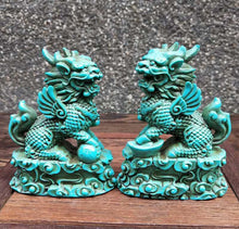 Load image into Gallery viewer, 3.74''H- A Pair of Chinese Natural Antique Exquisite Turquoise Handcarved Sculpture Lion Statues