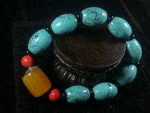 Load image into Gallery viewer, 10% OFF- 54-62mm Certified Natural Turquoise HandCarved Woven Stretchy Lucky Pray Bracelet A1213