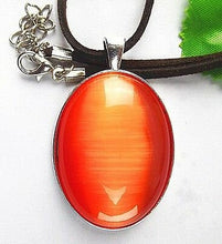 Load image into Gallery viewer, 10% OFF- Certified Natural Red Emerald A*Jade Oval Cat Eye Pendant with 18'' Rope Necklace