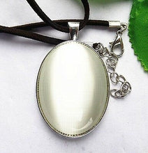 Load image into Gallery viewer, 10% OFF- Certified Natural White Emerald A*Jade Oval Cat Eye Pendant with 18'' Rope Necklace
