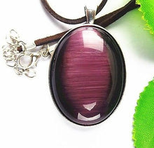 Load image into Gallery viewer, 10% OFF- Certified Natural Purple Emerald A*Jade Oval Cat Eye Pendant with 18'' Rope Necklace