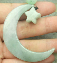 Load image into Gallery viewer, 10% OFF- Certified Natural Jadeite Emerald A*Jade HandCarved Moon Star Pendant N6447