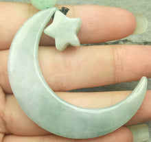 Load image into Gallery viewer, 10% OFF- Certified Natural Jadeite Emerald A*Jade HandCarved Moon Star Pendant N6447