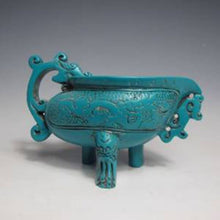 Load image into Gallery viewer, 4.17''L- Chinese Natural Antique Exquisite Turquoise Handcarved Sculpture Dragon Cup Statue