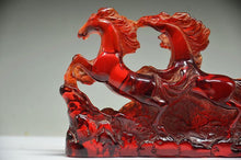 Load image into Gallery viewer, 5.43''L- Chinese Natural Antique Exquisite GEOMANTIC AMBER Handcarved Sculpture Lucky HORSES Statue