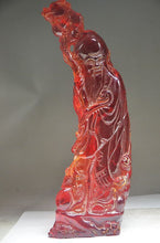 Load image into Gallery viewer, 10.62''H- Chinese Natural Antique Exquisite GEOMANTIC AMBER Handcarved Sculpture Longevity GOD Statue