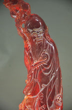 Load image into Gallery viewer, 10.62''H- Chinese Natural Antique Exquisite GEOMANTIC AMBER Handcarved Sculpture Longevity GOD Statue