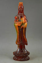 Load image into Gallery viewer, 9.6''H- Chinese Natural Antique Exquisite GEOMANTIC AMBER Handcarved Sculpture Kwan-Yin Send You Child Noble Statue