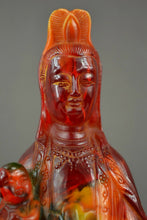 Load image into Gallery viewer, 9.6''H- Chinese Natural Antique Exquisite GEOMANTIC AMBER Handcarved Sculpture Kwan-Yin Send You Child Noble Statue