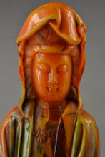Load image into Gallery viewer, 7.3''H- Chinese Natural Antique Exquisite GEOMANTIC AMBER Handcarved Sculpture Guanyin Statue