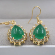 Load image into Gallery viewer, 10% OFF- Certified Natural Jadeite Emerald A Jade Handcarved Lovely Green Jade Pear Shape Dangle Earrings 18K GP 32mm H