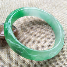 Load image into Gallery viewer, 10% OFF- 56/57/58mm Certified Natural Jadeite Emerald A Jade Handcarved Dragon Bangle K138