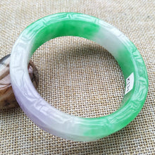 Load image into Gallery viewer, 10% OFF- 55/56/57mm Certified Natural 3 Color Jadeite Emerald A Jade Handcarved Ruyi Flower Bangle K134