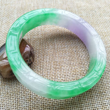 Load image into Gallery viewer, 10% OFF- 55/56/57mm Certified Natural 3 Color Jadeite Emerald A Jade Handcarved Ruyi Flower Bangle K134