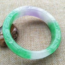 Load image into Gallery viewer, 10% OFF- 55/56/57mm Certified Natural 3 Color Jadeite Emerald A Jade Handcarved Ruyi Flower Bangle K134
