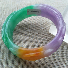 Load image into Gallery viewer, 10% OFF- 57/58/59mm Certified Natural 3 Color Jadeite Emerald A Jade Handcarved Dragon Bangle HA9936