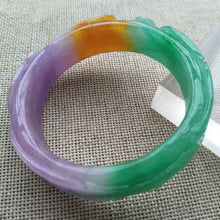 Load image into Gallery viewer, 10% OFF- 57/58/59mm Certified Natural 3 Color Jadeite Emerald A Jade Handcarved Dragon Bangle HA9936