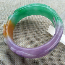 Load image into Gallery viewer, 10% OFF- 57/58/59mm Certified Natural 3 Color Jadeite Emerald A Jade Handcarved Dragon Bangle HA9936