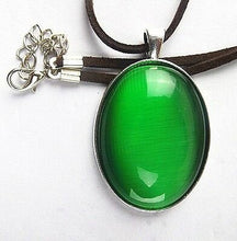Load image into Gallery viewer, 10% OFF- Certified Natural Green Emerald A*Jade Oval Cat Eye Pendant with 18'' Rope Necklace