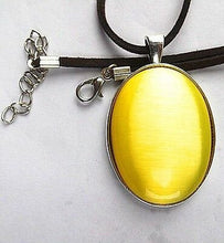 Load image into Gallery viewer, 10% OFF- Certified Natural Yellow Emerald A*Jade Oval Cat Eye Pendant with 18'' Rope Necklace