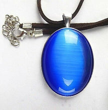 Load image into Gallery viewer, 10% OFF- Certified Natural Blue Emerald A*Jade Oval Cat Eye Pendant with 18'' Rope Necklace