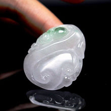 Load image into Gallery viewer, 10% OFF- Certified Natural Icy Jadeite Emerald A Jade Handcarved Tablet Dragon Ruyi Pendant A0434