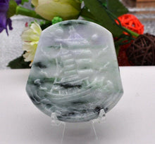 Load image into Gallery viewer, 10% OFF- Certified Natural Jadeite Emerald A Jade Handcarved Tablet Translucent Lucky Ship Pendant GS0246