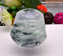 Load image into Gallery viewer, 10% OFF- Certified Natural Jadeite Emerald A Jade Handcarved Tablet Translucent Lucky Ship Pendant GS0246
