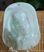 Load image into Gallery viewer, 10% OFF- Certified Natural Icy Jadeite Emerald A Jade Handcarved Tablet Guanyin Pendant GS9704