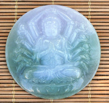 Load image into Gallery viewer, 10% OFF- Certified Natural Icy Jadeite Emerald A Jade Handcarved Tablet Guanyin Pendant GA4424