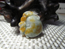 Load image into Gallery viewer, 10% OFF- Certified Natural Yellow Gray Jadeite Emerald A Jade Handcarved Lucky Peach Bat Pendant A1940