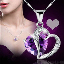 Load image into Gallery viewer, 10% OFF- Women Heart Purple, Pink, Water Blue Gem Rhinestone Pendant-Silver Necklace A2019