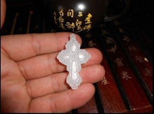 Load image into Gallery viewer, 10% OFF- Certified Natural White Emerald A Jade Handcarved Lucky Holy Cross Pendant A1940