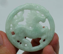 Load image into Gallery viewer, 10% OFF- Certified Natural Icy Jadeite Emerald A*Jade HandCarved Tablet Dragon Horse 马 &amp; 马上发财 N0636