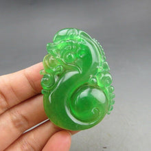 Load image into Gallery viewer, 10% OFF- Certified Natural Icy Green Jadeite Emerald A Jade HandCarved Dragon Pendant A85