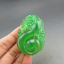 Load image into Gallery viewer, 10% OFF- Certified Natural Icy Green Jadeite Emerald A Jade HandCarved Dragon Pendant A85