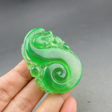 Load image into Gallery viewer, 10% OFF- Certified Natural Icy Green Jadeite Emerald A Jade HandCarved Dragon Pendant A85