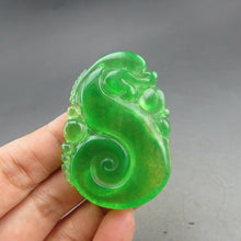Load image into Gallery viewer, 10% OFF- Certified Natural Icy Green Jadeite Emerald A Jade HandCarved Dragon Pendant A85
