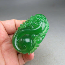 Load image into Gallery viewer, 10% OFF- Certified Natural Icy Green Jadeite Emerald A Jade HandCarved Dragon Pendant A11