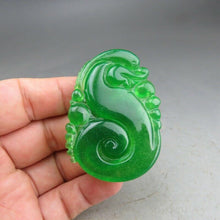 Load image into Gallery viewer, 10% OFF- Certified Natural Icy Green Jadeite Emerald A Jade HandCarved Dragon Pendant A11