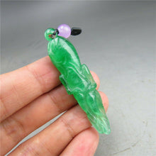 Load image into Gallery viewer, 10% OFF- Certified Natural Icy Green Jadeite Emerald A Jade HandCarved Ginseng Pendant A55
