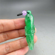 Load image into Gallery viewer, 10% OFF- Certified Natural Icy Green Jadeite Emerald A Jade HandCarved Ginseng Pendant A55