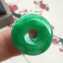 Load image into Gallery viewer, 10% OFF- Certified Natural Icy Green Jadeite Emerald A Jade HandCarved Donut Safty Pendant A106