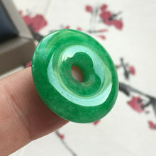 Load image into Gallery viewer, 10% OFF- Certified Natural Icy Green Jadeite Emerald A Jade HandCarved Donut Safty Pendant A106