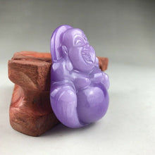 Load image into Gallery viewer, 10% OFF- Certified Natural Icy Purple Jadeite Emerald A*Jade HandCarved Tablet Buddha 佛 Pendant A1940