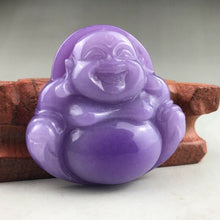 Load image into Gallery viewer, 10% OFF- Certified Natural Icy Purple Jadeite Emerald A*Jade HandCarved Tablet Buddha 佛 Pendant A1940
