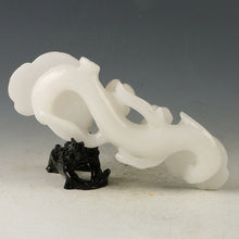Load image into Gallery viewer, 10in/255cm H- Chinese Genuine Natural White Jade HandCarved Big Flower Ruyi Statue