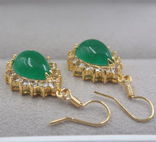 Load image into Gallery viewer, 10% OFF- Certified Natural Jadeite Emerald A Jade Handcarved Lovely Green Jade Pear Shape Dangle Earrings 18K GP 32mm H