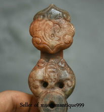 Load image into Gallery viewer, 7.2in/182.88mm H- Antique Chinese Dynasty Genuine Natural Red Jade HandCarved Bat Beast Wealth Lucky Ruyi Statue